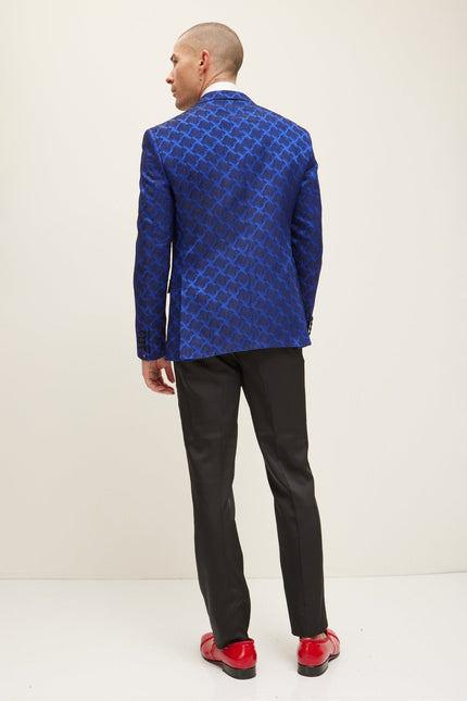 Men's Jacquard Notch Lapel Dinner Jacket - Striking Electric Blue | Ron Tomson