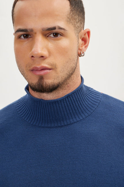 Men's Mock-Neck Sweater - Indigo | Ron Tomson