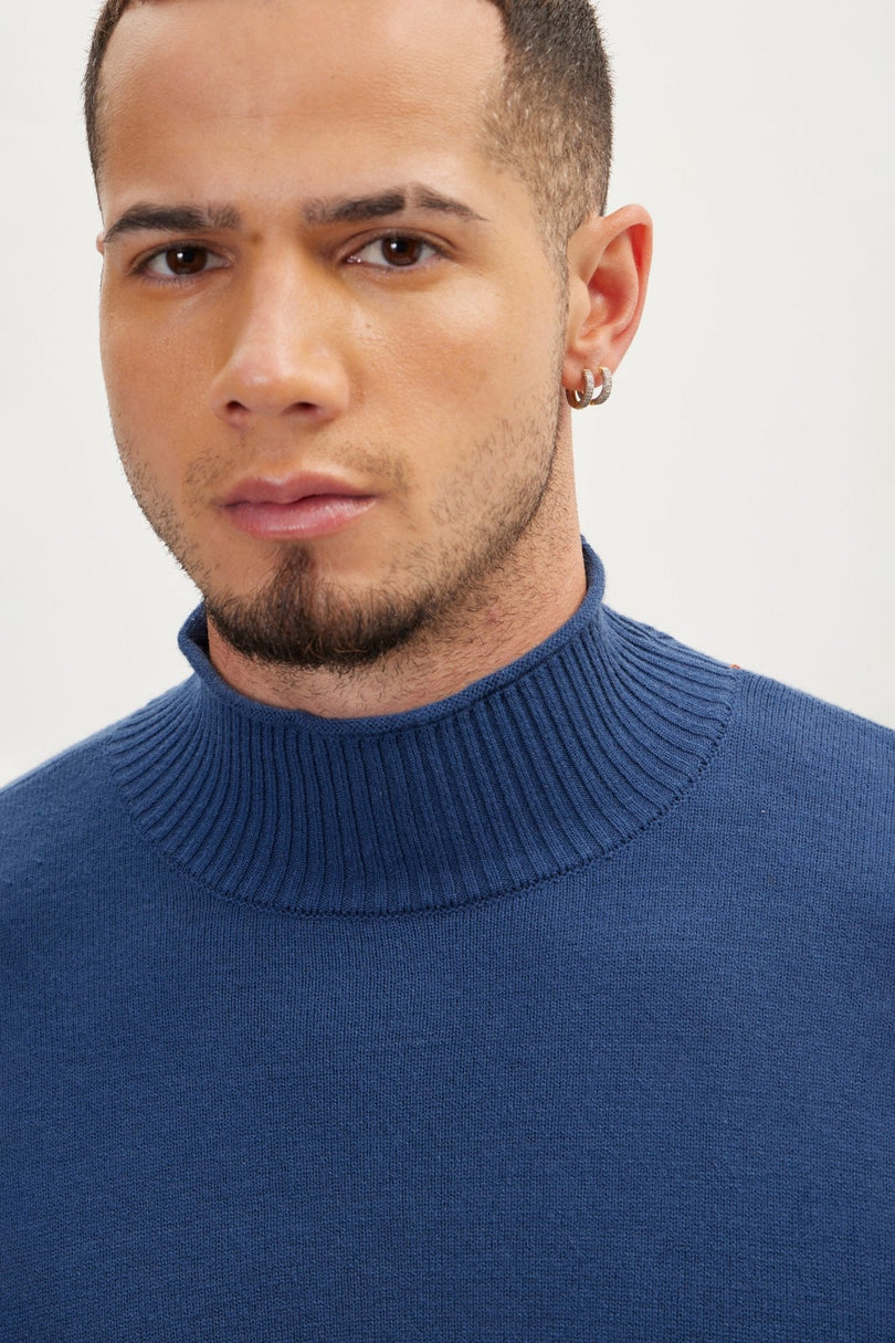 Men's Mock-Neck Sweater - Indigo | Ron Tomson