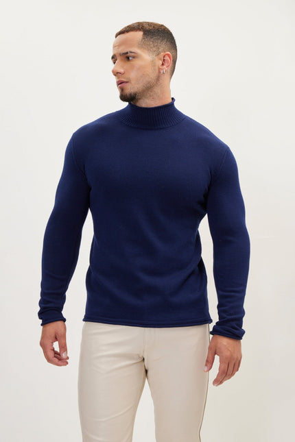 Men's Mock-Neck Sweater - Navy | Ron Tomson
