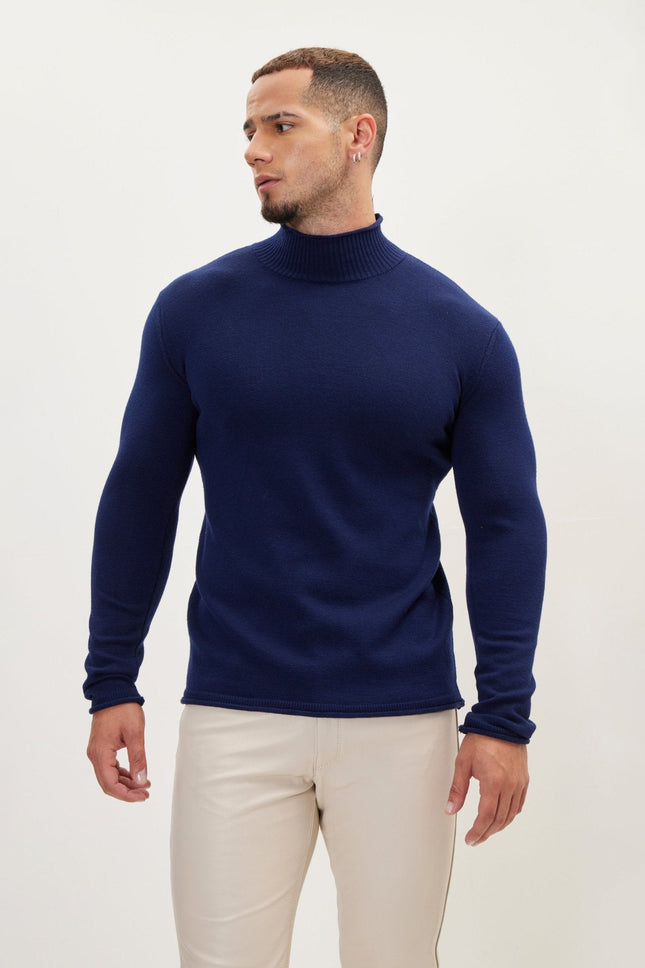 Men's Mock-Neck Sweater - Navy | Ron Tomson