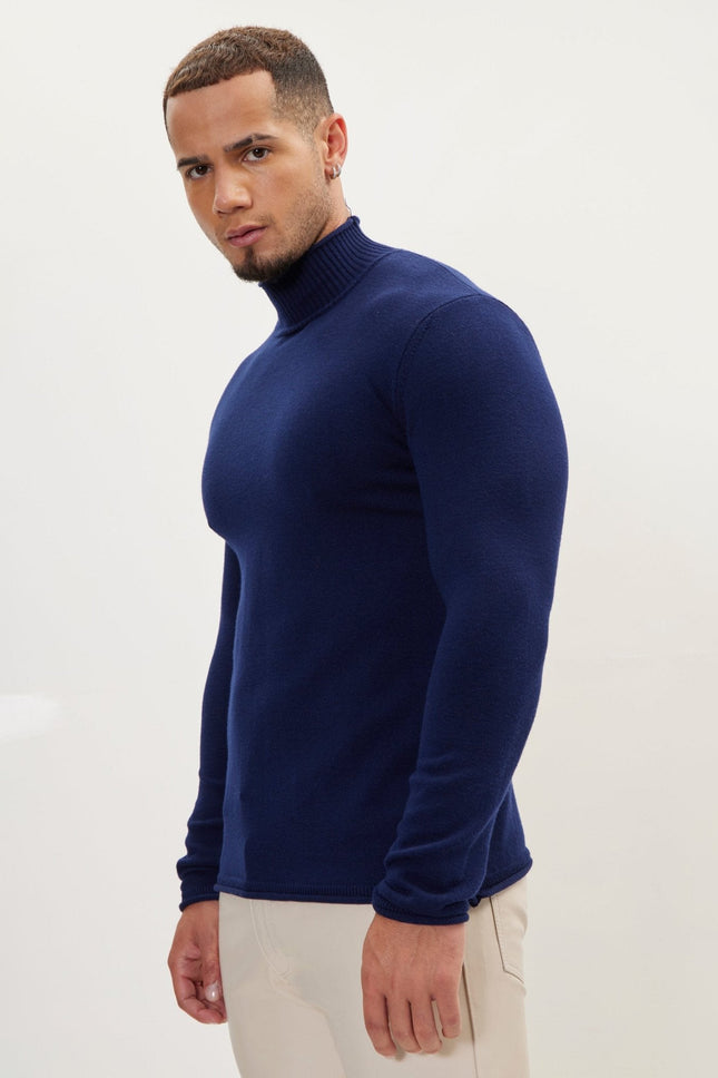 Men's Mock-Neck Sweater - Navy | Ron Tomson