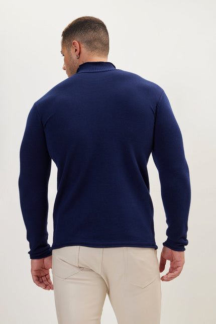 Men's Mock-Neck Sweater - Navy | Ron Tomson