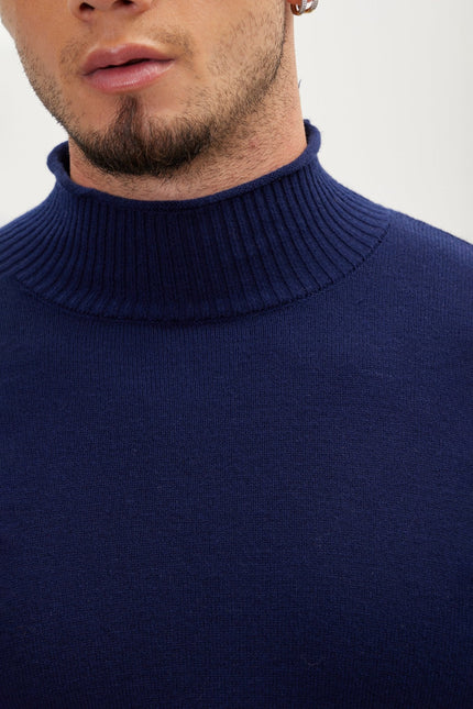 Men's Mock-Neck Sweater - Navy | Ron Tomson