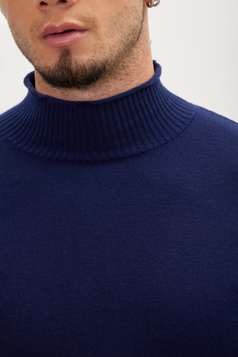 Men's Mock-Neck Sweater - Navy | Ron Tomson