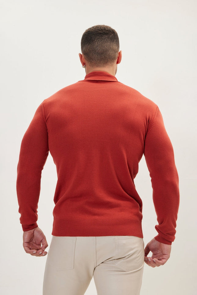 Men's Roll Neck Knit Sweater - Brick | Ron Tomson