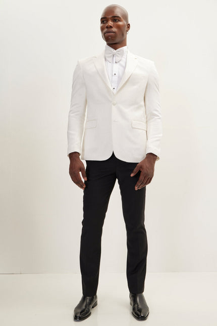 Men's Jacquard Notch Lapel Dinner Jacket - White | Ron Tomson