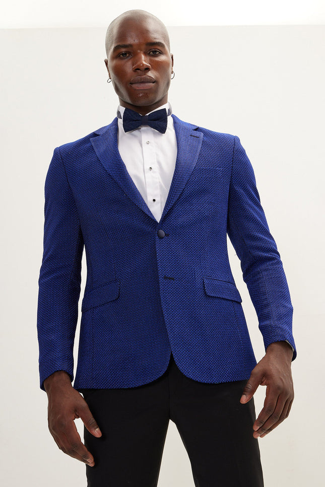 Classic Notch Lapel Dinner Jacket - Jacquard Electric Blue