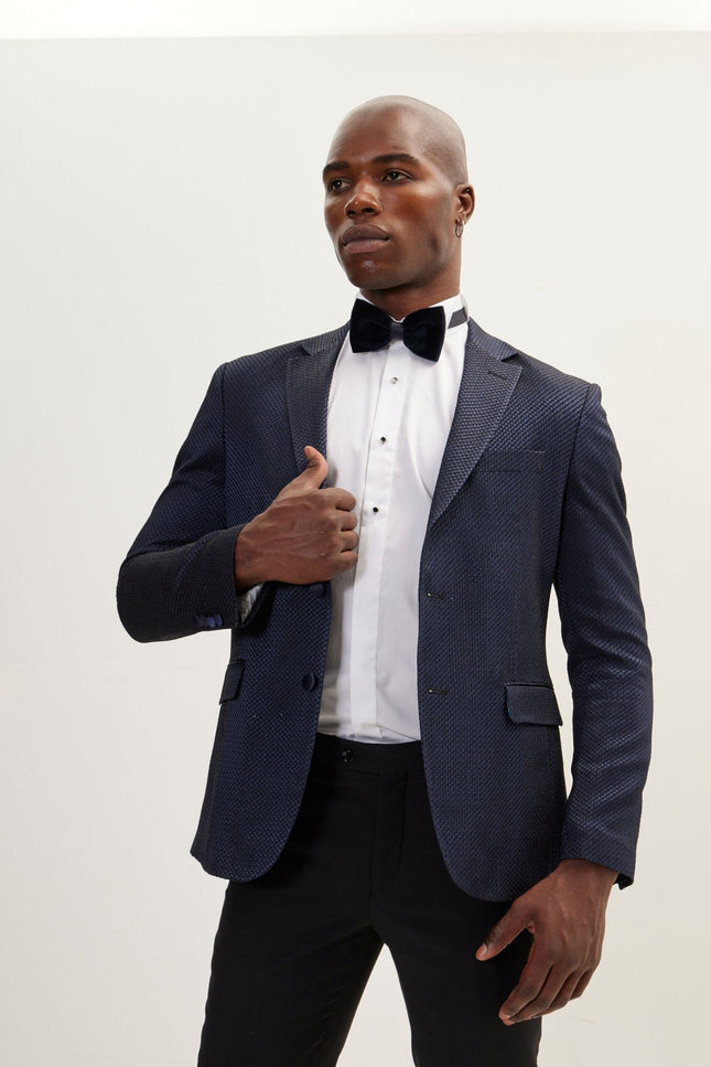 Classic Notch Lapel Dinner Jacket -Jacquard Navy