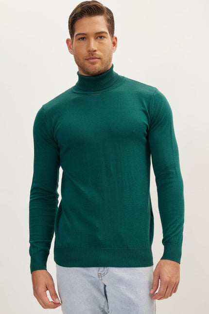 Men's Roll Neck Knit Sweater - Green | Ron Tomson