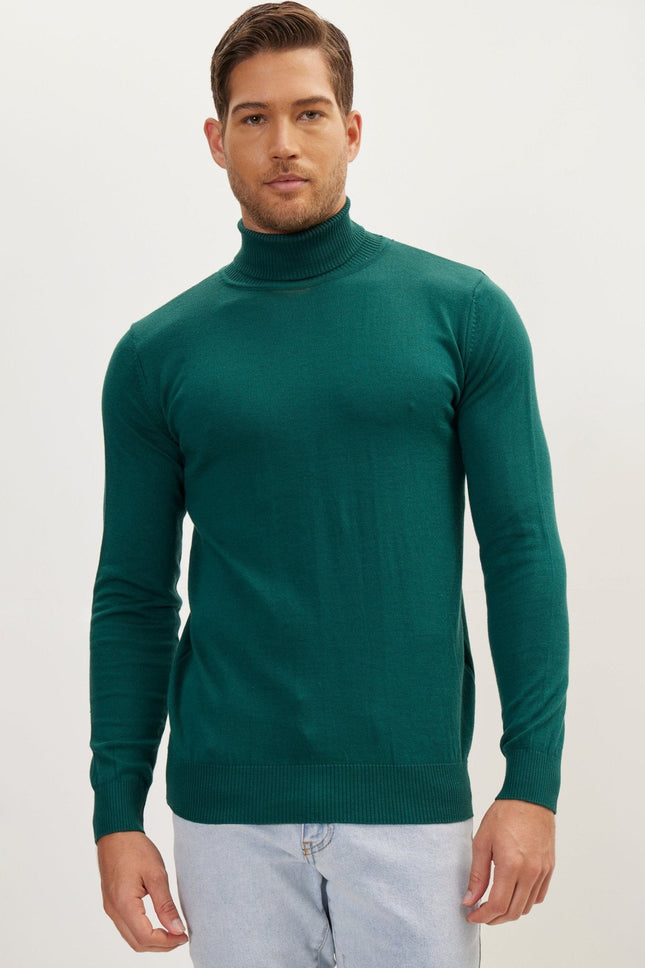 Men's Roll Neck Knit Sweater - Green | Ron Tomson