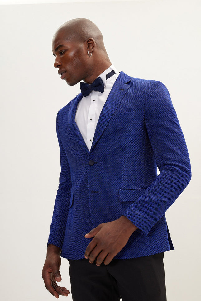 Classic Notch Lapel Dinner Jacket - Jacquard Electric Blue
