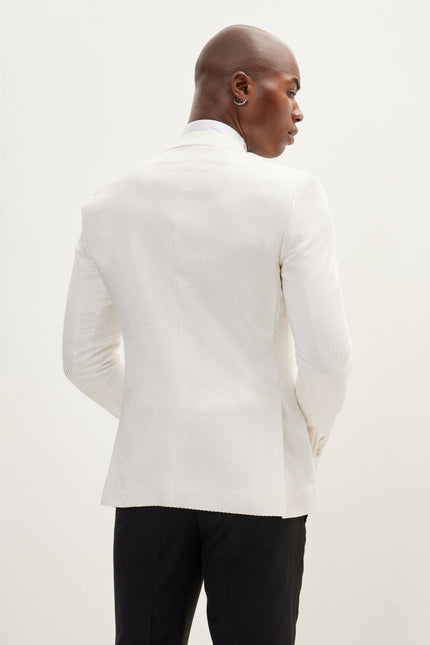 Men's Jacquard Notch Lapel Dinner Jacket - White | Ron Tomson