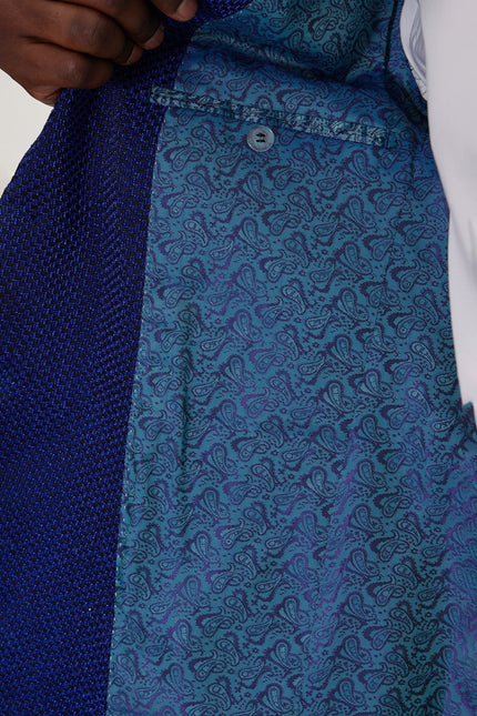 Men's Jacquard Notch Lapel Dinner Jacket - Jacquard Electric Blue | Ron Tomson