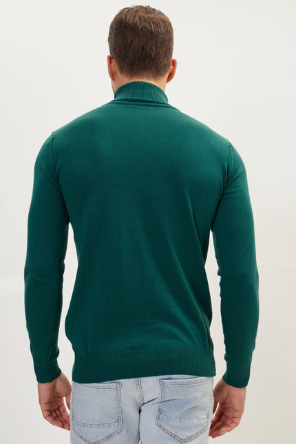 Men's Roll Neck Knit Sweater - Green | Ron Tomson