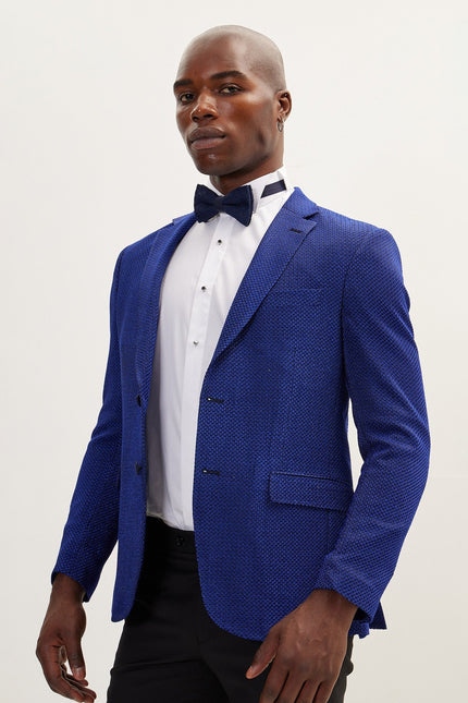 Men's Jacquard Notch Lapel Dinner Jacket - Jacquard Electric Blue | Ron Tomson