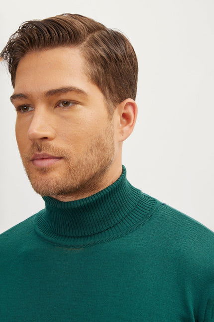 Men's Roll Neck Knit Sweater - Green | Ron Tomson