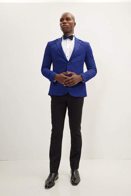 Men's Jacquard Notch Lapel Dinner Jacket - Jacquard Electric Blue | Ron Tomson