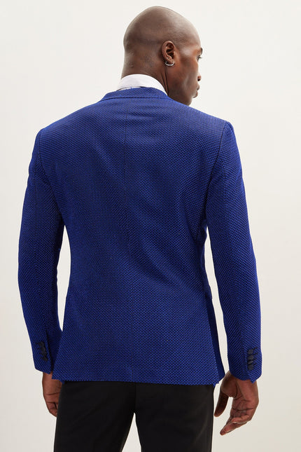 Men's Jacquard Notch Lapel Dinner Jacket - Jacquard Electric Blue | Ron Tomson