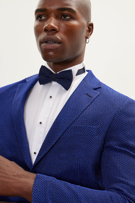 Men's Jacquard Notch Lapel Dinner Jacket - Jacquard Electric Blue | Ron Tomson
