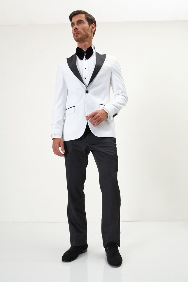 Wool Peak Lapel Tuxedo Jacket - White