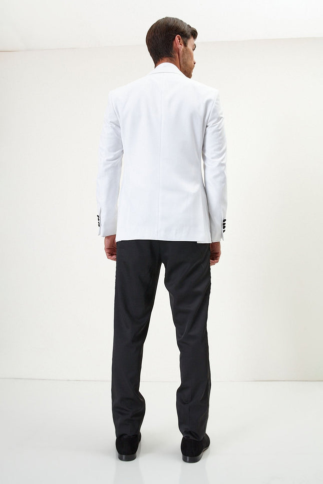 Wool Peak Lapel Tuxedo Jacket - White