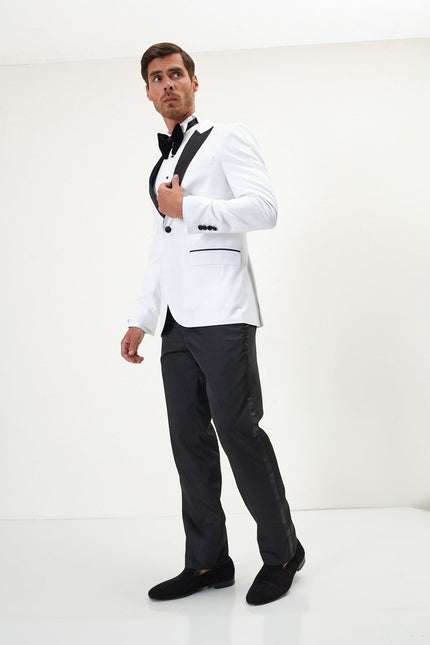 Men's Peak Lapel Tuxedo Jacket - White | Ron Tomson
