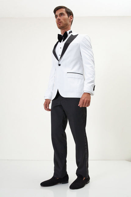Men's Peak Lapel Tuxedo Jacket - White | Ron Tomson