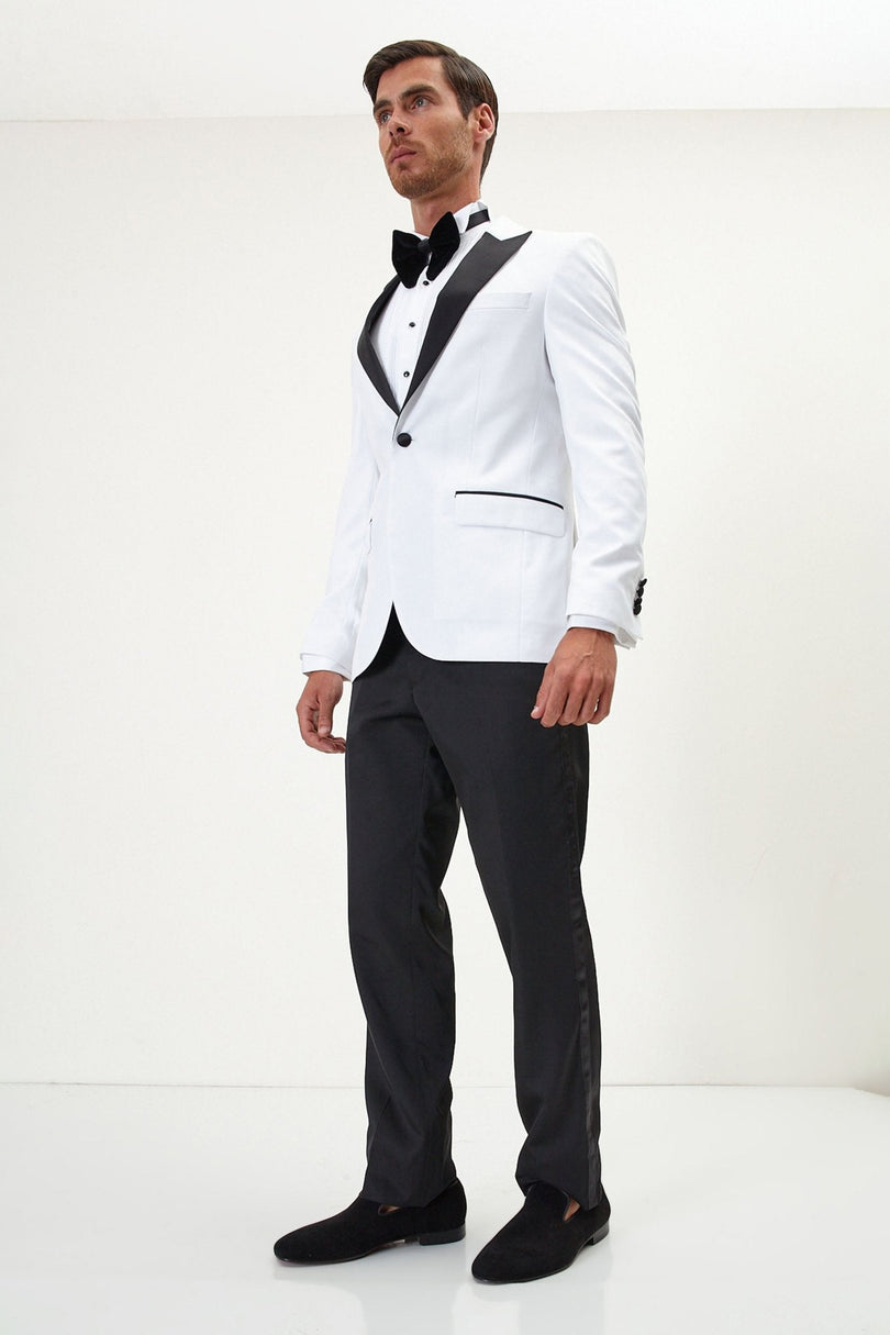 Men's Peak Lapel Tuxedo Jacket - White | Ron Tomson