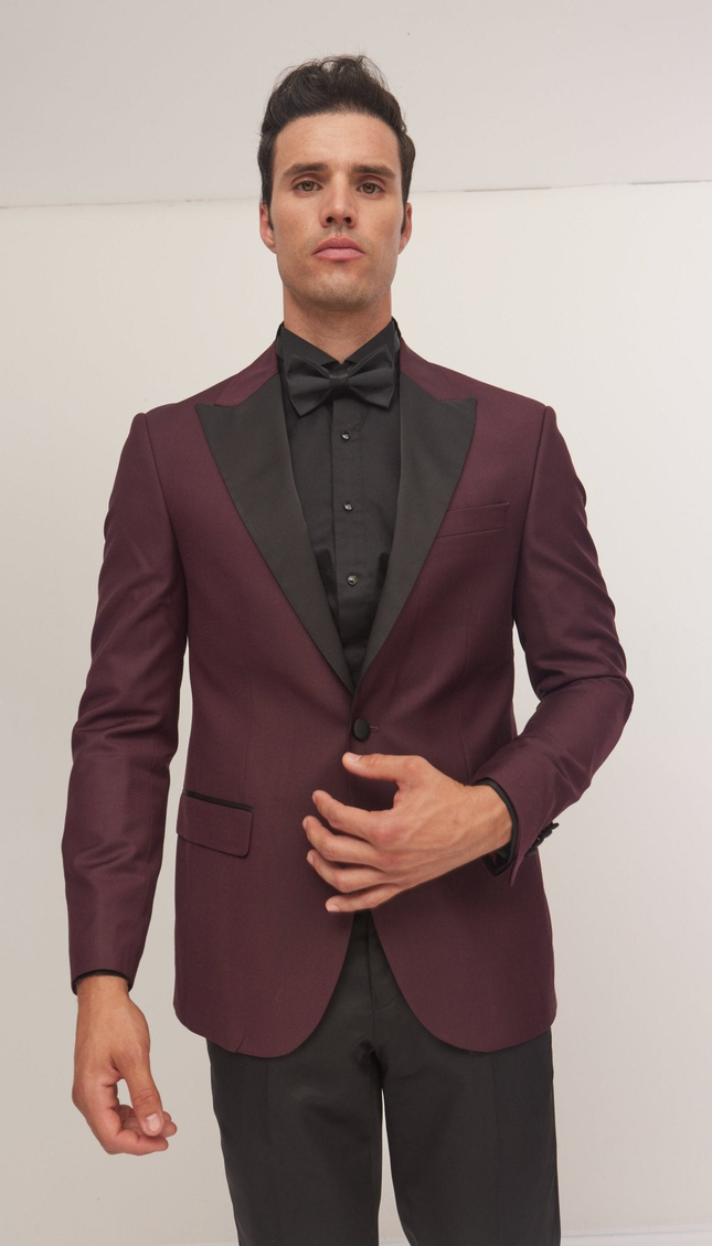 Peak Lapel Tuxedo Jacket - Burgundy
