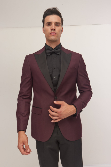 Men's Peak Lapel Tuxedo Jacket - Burgundy | Ron Tomson
