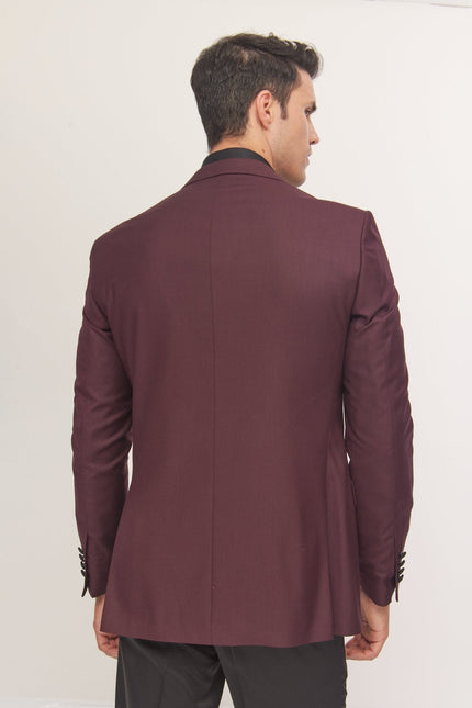 Men's Peak Lapel Tuxedo Jacket - Burgundy | Ron Tomson