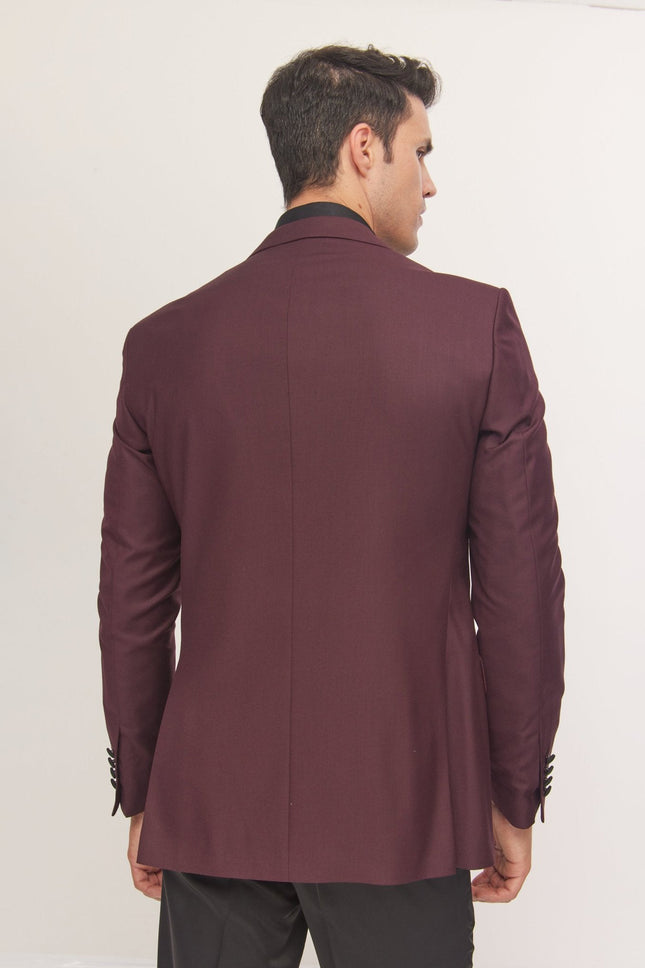 Men's Peak Lapel Tuxedo Jacket - Burgundy | Ron Tomson