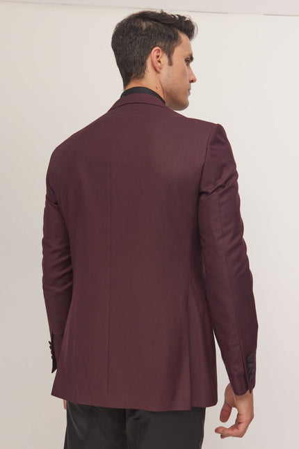 Men's Peak Lapel Tuxedo Jacket - Burgundy | Ron Tomson