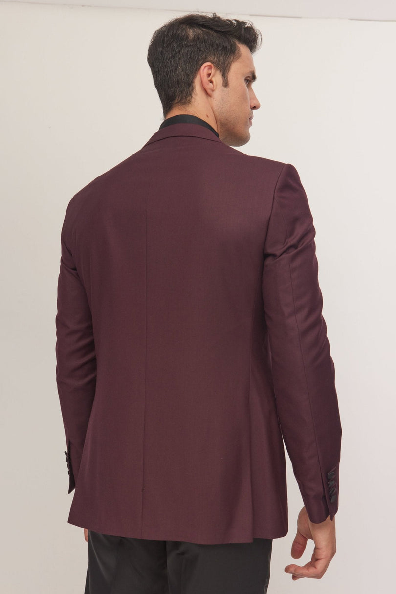 Men's Peak Lapel Tuxedo Jacket - Burgundy | Ron Tomson