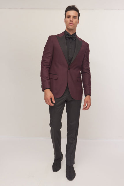 Men's Peak Lapel Tuxedo Jacket - Burgundy | Ron Tomson