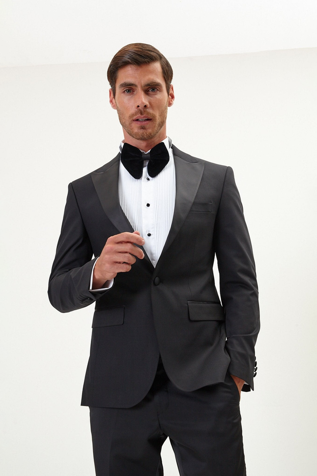 Classic Peak Lapel Tuxedo Jacket - Black