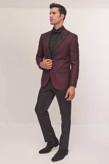Men's Peak Lapel Tuxedo Jacket - Burgundy | Ron Tomson