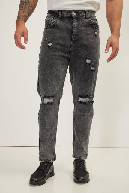 Men's Distressed Straight Leg Denim Jean - Faded Black | Ron Tomson