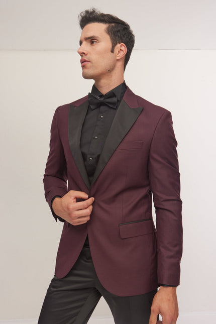 Men's Peak Lapel Tuxedo Jacket - Burgundy | Ron Tomson