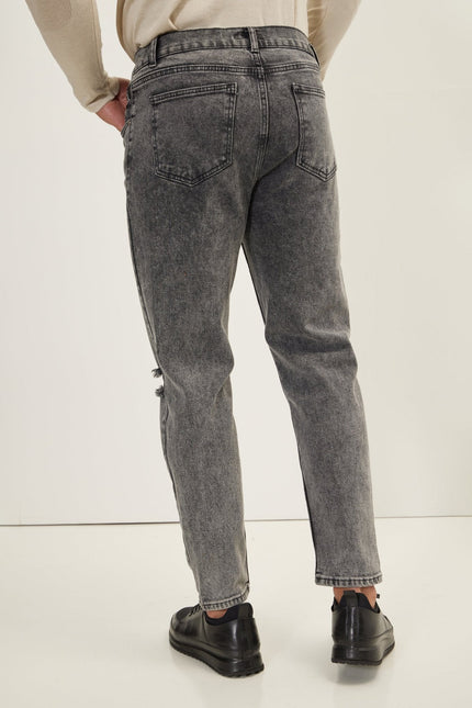 Men's Distressed Straight Leg Denim Jean - Faded Black | Ron Tomson