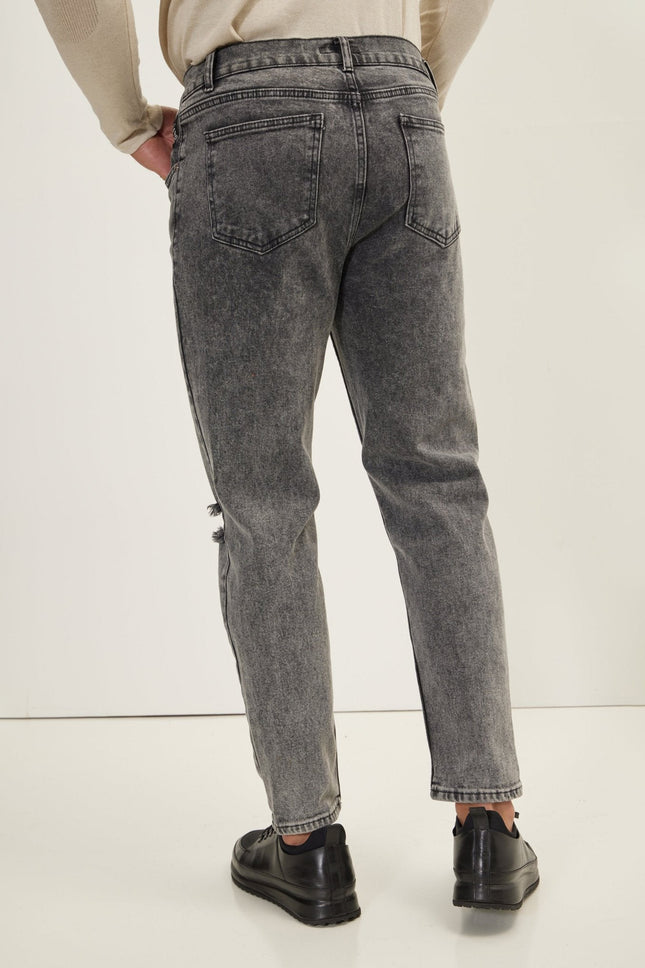 Men's Distressed Straight Leg Denim Jean - Faded Black | Ron Tomson