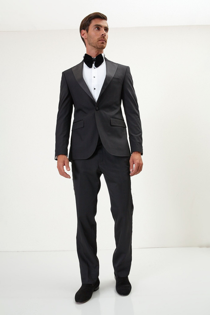 Men's Peak Lapel Tuxedo Jacket - Black | Ron Tomson
