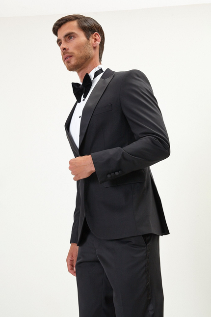 Men's Peak Lapel Tuxedo Jacket - Black | Ron Tomson