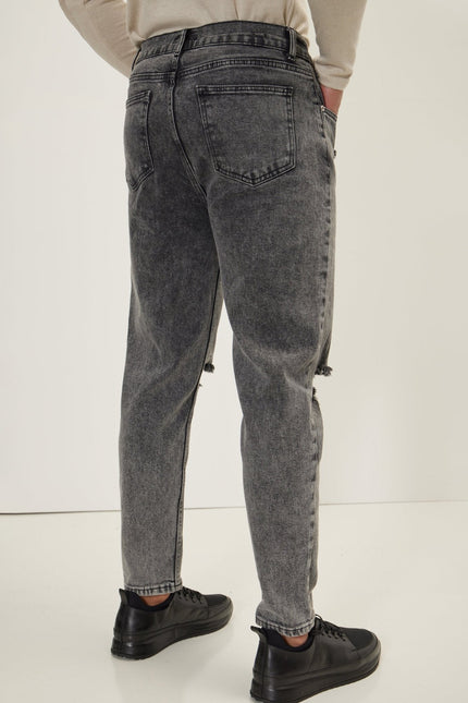 Men's Distressed Straight Leg Denim Jean - Faded Black | Ron Tomson