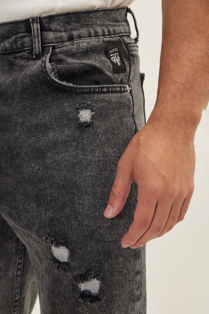 Men's Distressed Straight Leg Denim Jean - Faded Black | Ron Tomson