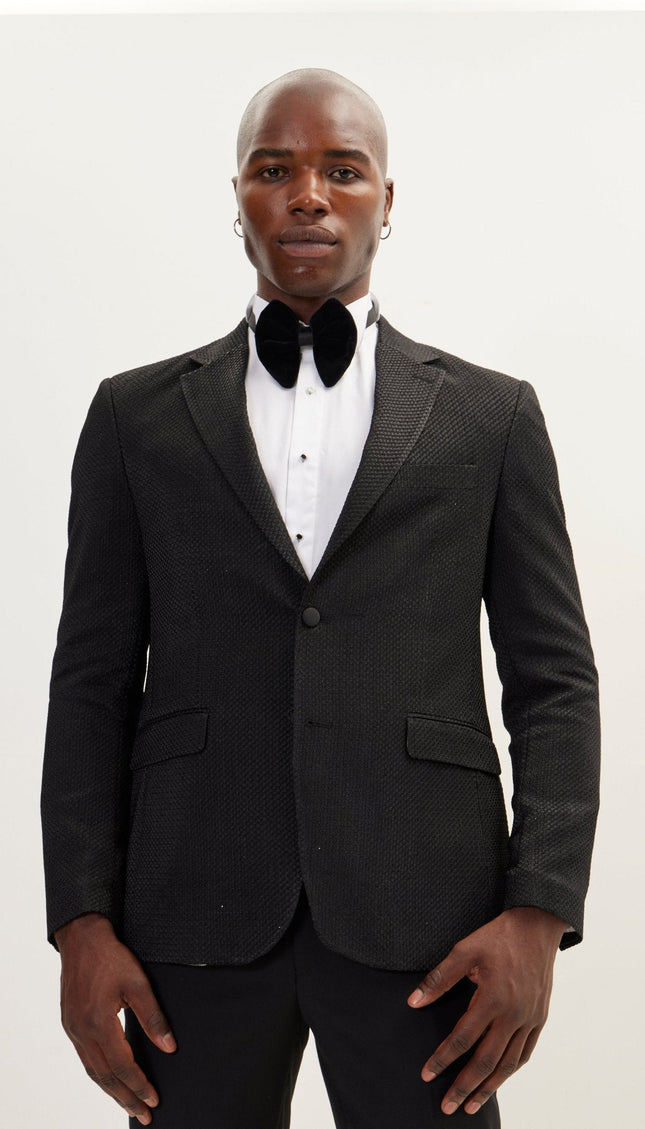 Jacquard Notch Lapel Dinner Jacket - Black