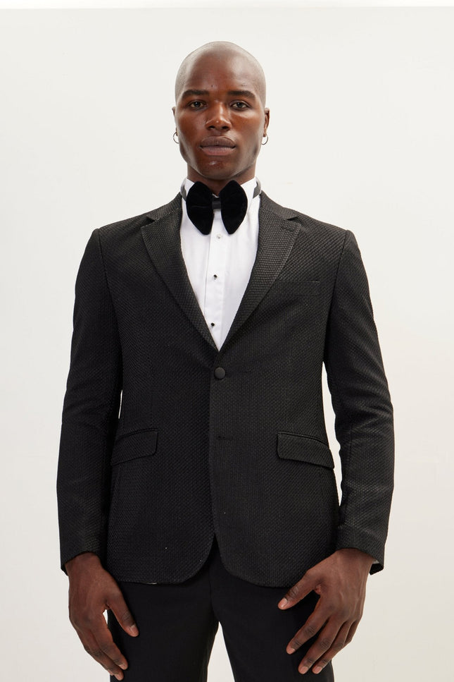Jacquard Notch Lapel Dinner Jacket - Black