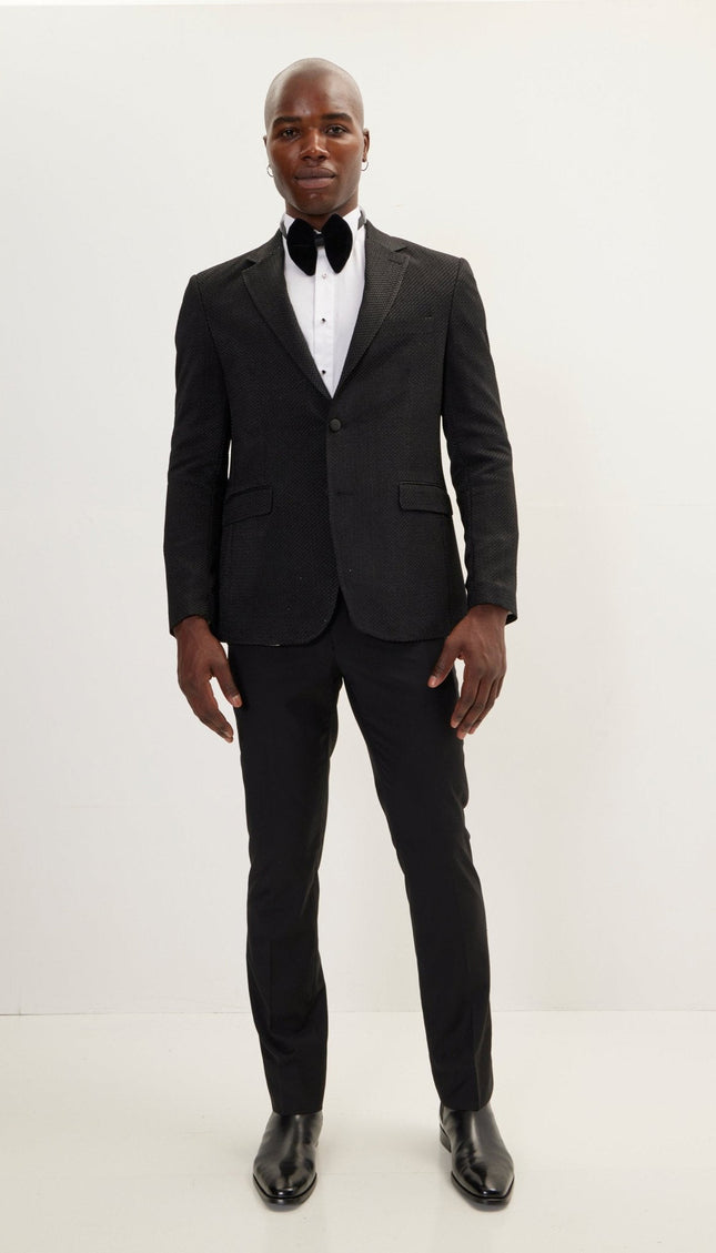 Jacquard Notch Lapel Dinner Jacket - Black