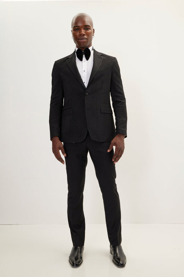 Jacquard Notch Lapel Dinner Jacket - Black